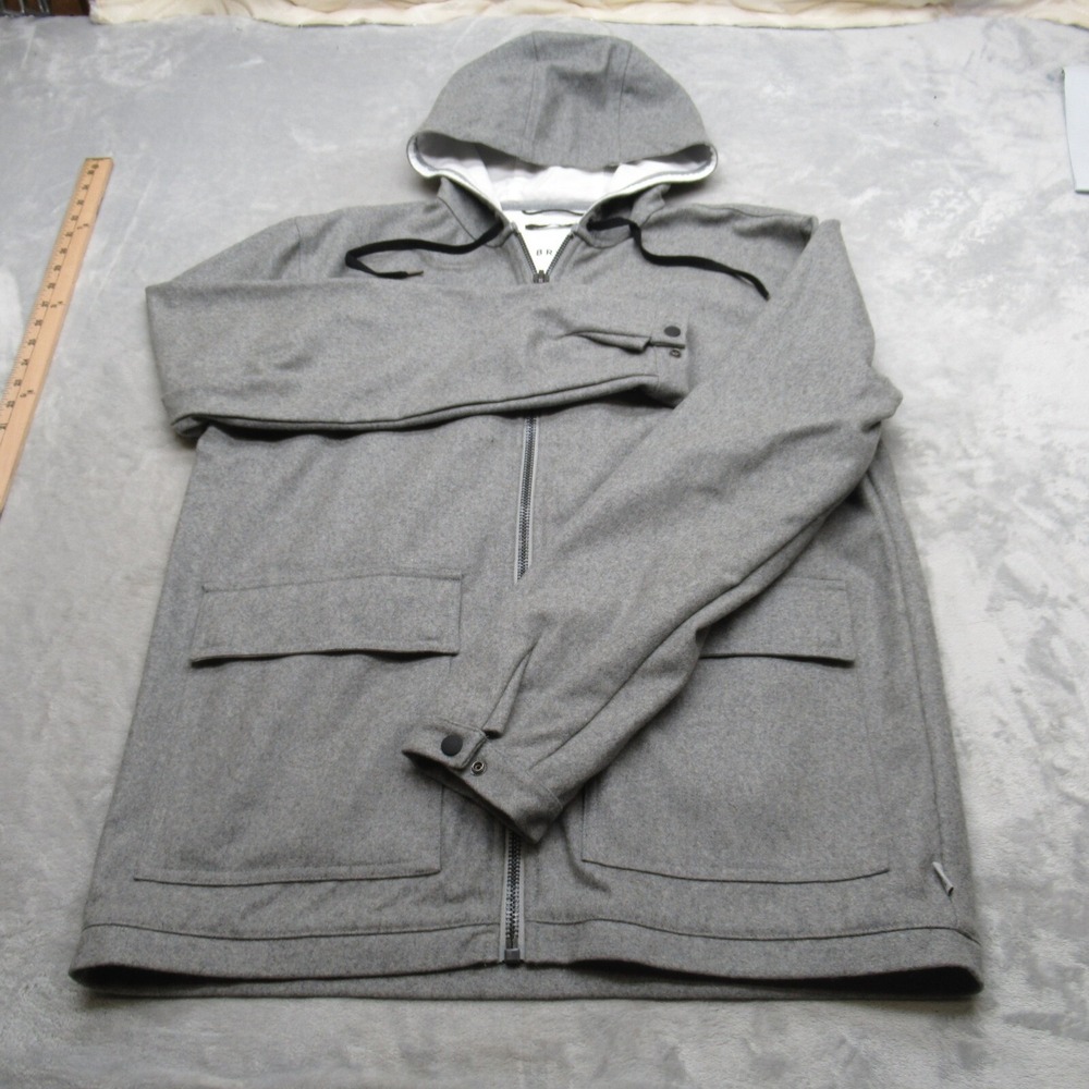 Burton Jacket Men Medium Gray Alder Hoodie Wool Blend Flap Pockets Full Zip